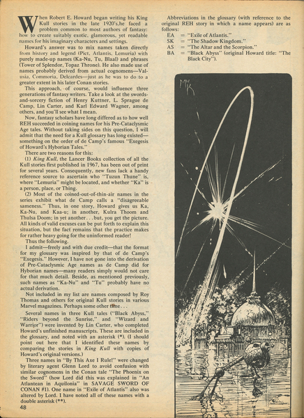 Documentary paratext: “A King Kull Glossary.” Savage Sword of Conan #14 (September 1976). Marvel Comics. 