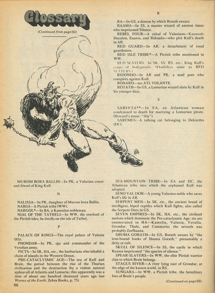 Documentary paratext: “A King Kull Glossary.” Savage Sword of Conan #14 (September 1976). Marvel Comics. 
