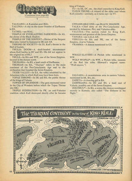 Documentary paratext: “A King Kull Glossary.” Savage Sword of Conan #14 (September 1976). Marvel Comics. 