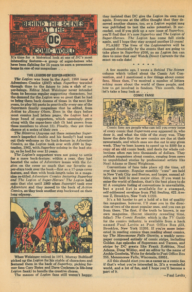 Publisher’s peritext: “Behind the Scenes at the DC Comic World.” Kamandi, The Last Boy On Earth #11 (November 1973). DC Comics. 