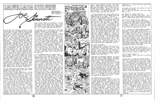 Public authorial epitext: “Marvelmania Interview: Joe Sinnott.” Marvelmania #4 (1970). Marvelmania International. 