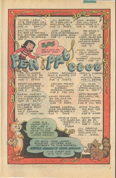 Publisher’s peritext: “Pen Pal Club.” Little Archie #157 (August 1980). Archie Comics. 