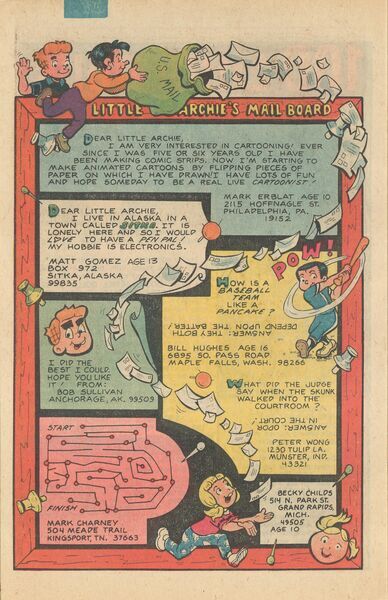 Publisher’s peritext;correspondence: “Little Archie’s Mail Board.” Little Archie #157 (August 1980). Archie Comics. 