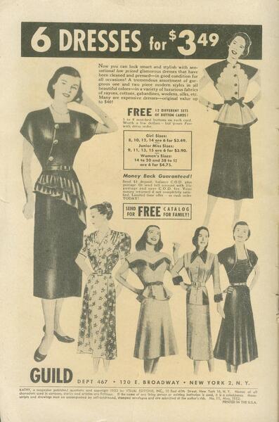 Advertisement: "6 Dresses for $3.49" Kathy #11 (May 1952). Standard Comics. 