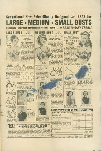 Advertisement: "Sensational New Scientifically Designed Bras" Kathy #11 (May 1952). Standard Comics. 