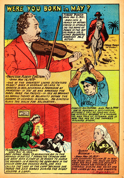 Documentary paratext: "Were you born in May?" Amazing Man #12 (May 1940). Centaur Publishing. 