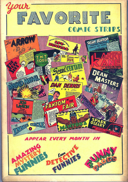 Publisher’s peritext: "Your FAVORITE Comic Strips." Amazing Man #12 (May 1940). Centaur Publishing. 