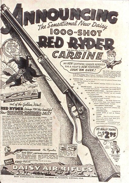 Advertisement: "Announcing: The Sensational New Daisy 1000-Shot Red Ryder Carbine." Amazing Man #16 (October 1940). Centaur Publishing. 