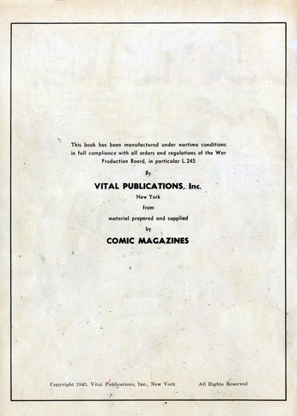 Publisher’s peritext: Plastic Man #1 (December 1943). Quality Comics.  