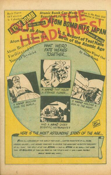 Preface: “Out of the Headlines.” Atoman #1 (February 1946). Spark Publications. 