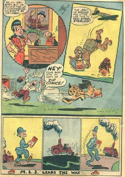 Advertisement: “M.L.J. Leads the Way.” Black Hood Comics #9 (December 1943). Archie Comics. 