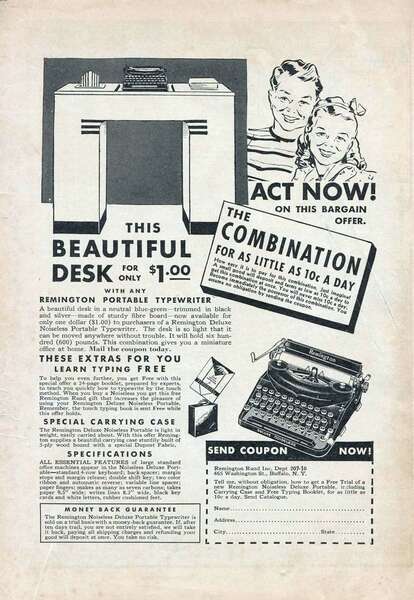 Advertisement: “This Beautiful Desk…” The Arrow #1 (October 1940). Centaur Publications. 