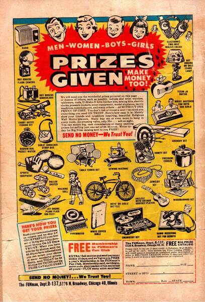Advertisement: “Prizes Given.” Boy Comics #110 (April 1955). Lev Gleason Comics. 