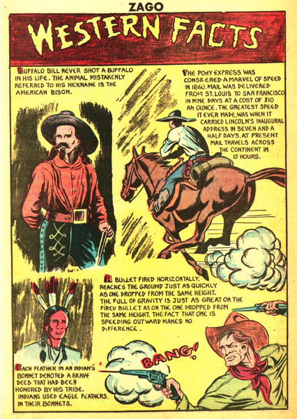 Documentary paratext: “Western Facts.” Zago: Jungle Prince #2 (November 1948). Fox Feature Syndicate. 