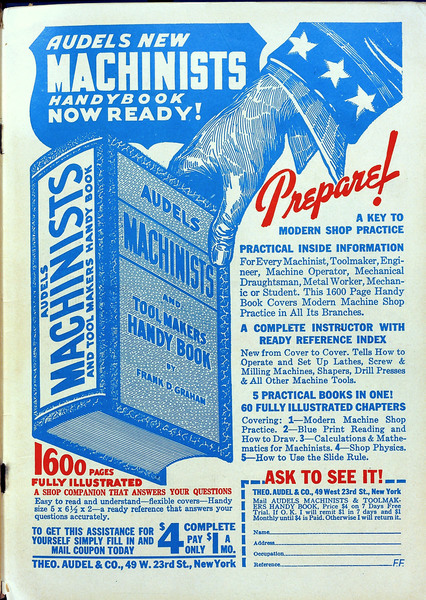 Advertisement: "Audels New Machinists Handybook." Heroic Comics #16 (January 1943). Eastern Color. 