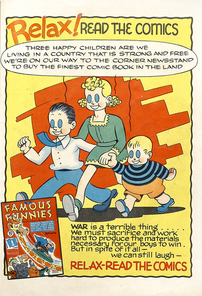 Advertisement: "Relax! Read the comics." Heroic Comics #17 (March 1943). Eastern Color. 