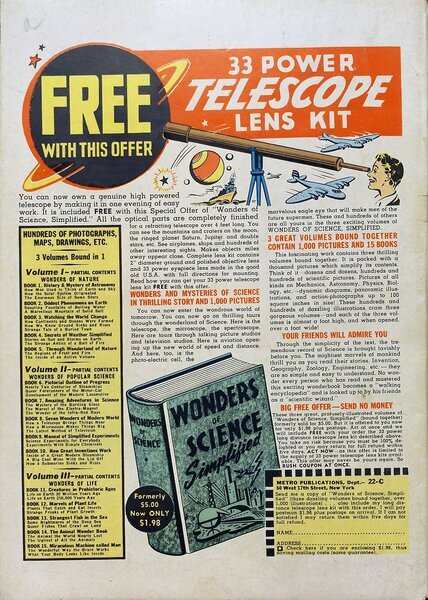 Advertisement: "33 Power Telescope Lens Kit." Heroic Comics #18 (May 1943). Eastern Color. 