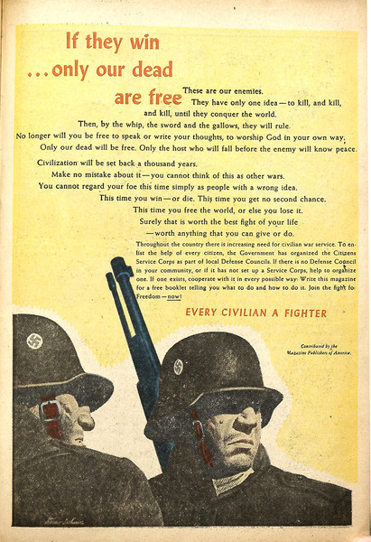 Publisher’s peritext;correspondence: "If they win...only our dead are free." Heroic Comics #19 (July 1943). Eastern Color. 
