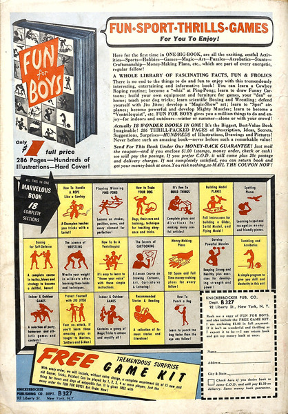 Advertisement: "Fun, sport, thrills, games." Heroic Comics #19 (July 1943). Eastern Color. 
