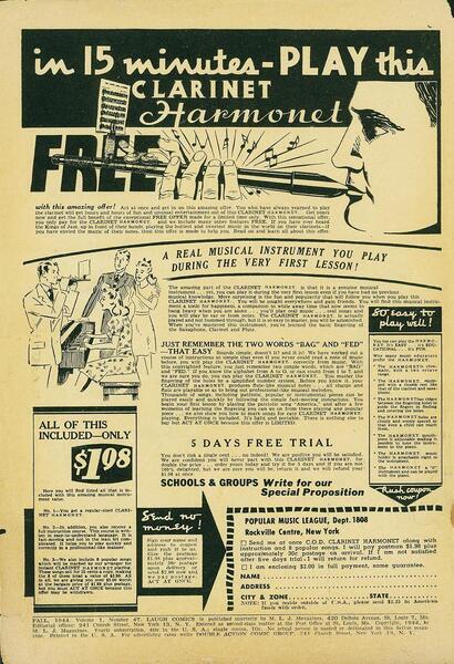 Advertisement: Laugh Comix #47 (October 1944). MLJ Magazines. 