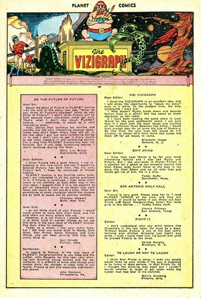 Correspondence: Planet Comics #45 (November 1946). Fiction House. 