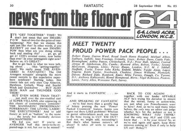 Publisher’s peritext: Fantastic! #85 (28 September 1968).  