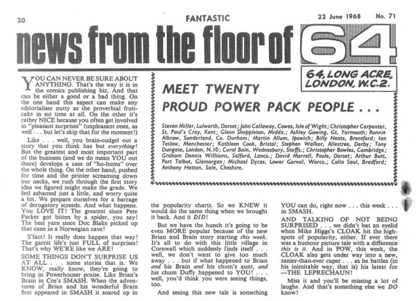 Publisher’s peritext: Fantastic! #71 (22 June 1968). 