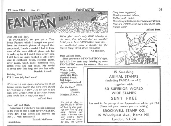 Correspondence: Fantastic! #71 (22 June 1968). 