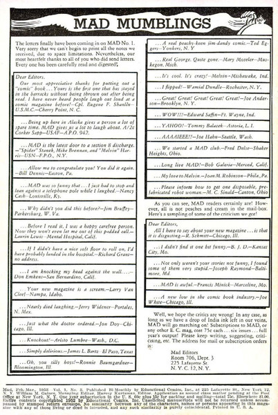 Correspondence: Mad #3 (14 November 1952). 