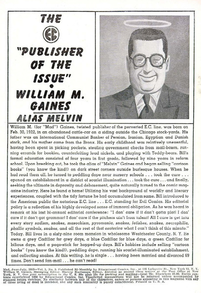 Publisher’s peritext: Mad #5 (2 March 1953). 