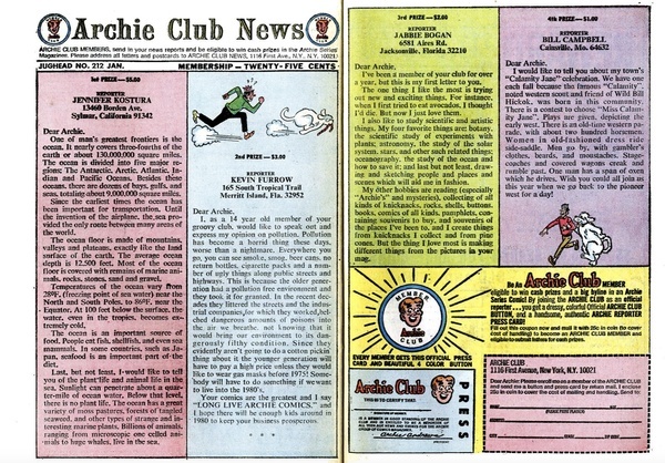 Correspondence: “Archie Club News.” Jughead #212 (January 1973). 