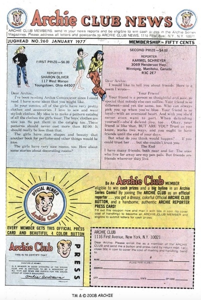 Correspondence: Jughead #260 (January 1977). 