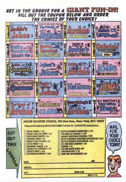 Advertisement: Archie #224 (February 1973). 
