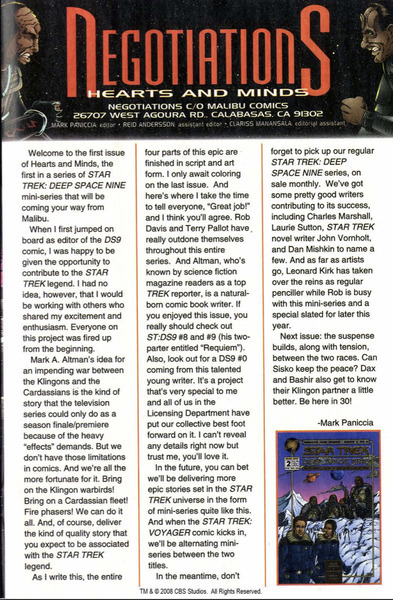 Editorial: Star Trek Deep Space Nine Hearts and Minds #1 (June 1994). 