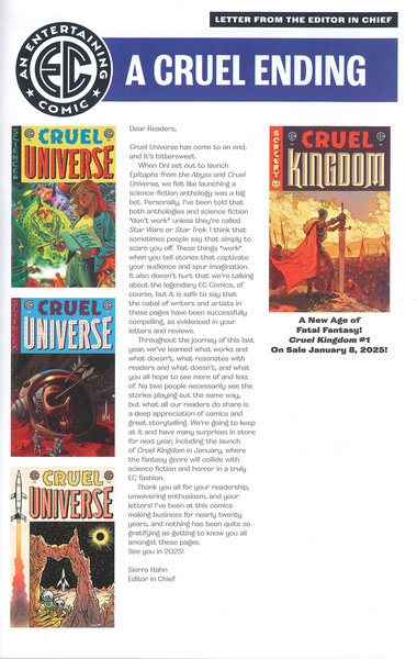 Editorial: Cruel Universe #5 (December 2024). 