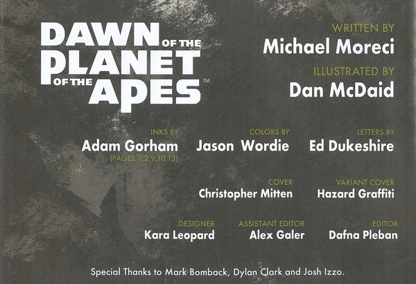 Name of author: Dawn of the Planet of the Apes #4 (February 2015). 