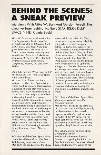 Authorial epitext: Star Trek Deep Space Nine Limited Edition Preview #2 (July 1993). 