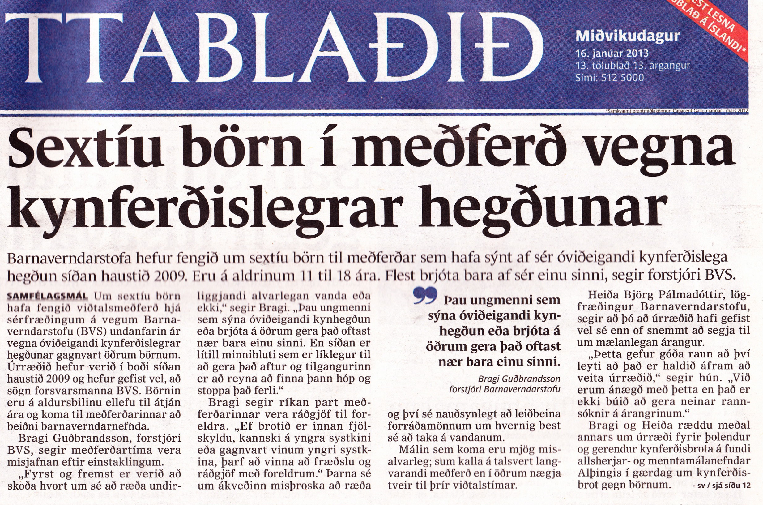 Fréttablaðið, 16. janúar 2013.