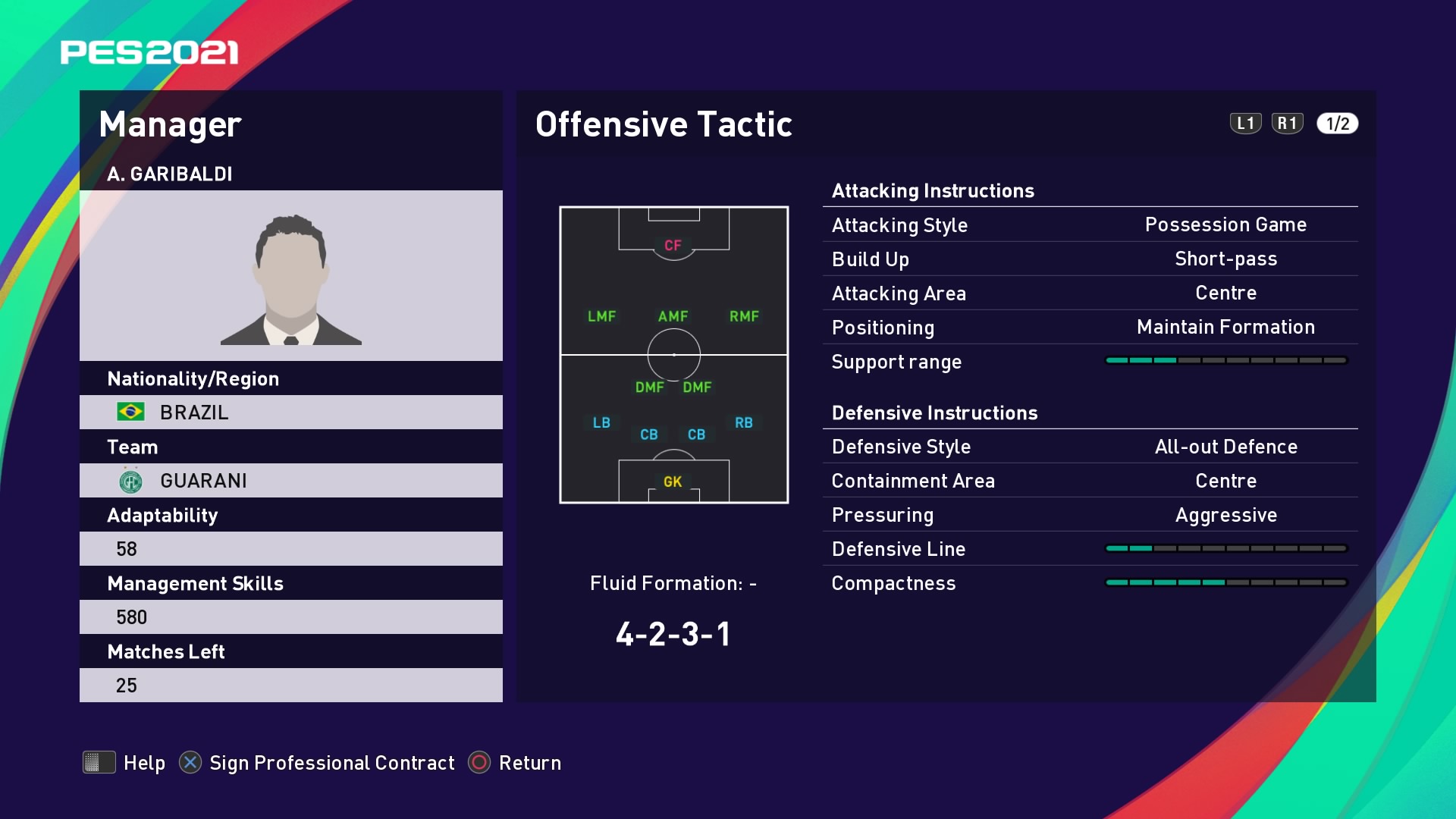 A. Garibaldi (Thiago Carpini) Offensive Tactic in PES 2021 myClub