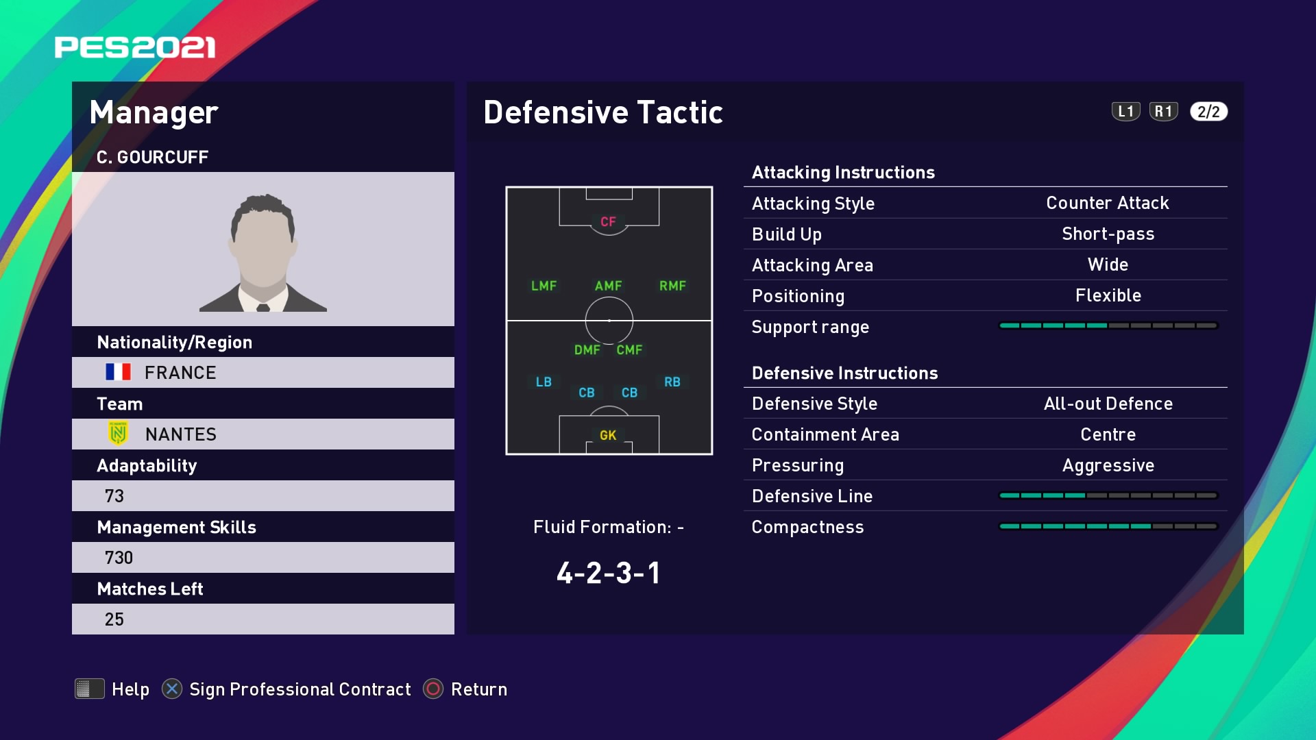 C. Gourcuff (Christian Gourcuff) Defensive Tactic in PES 2021 myClub
