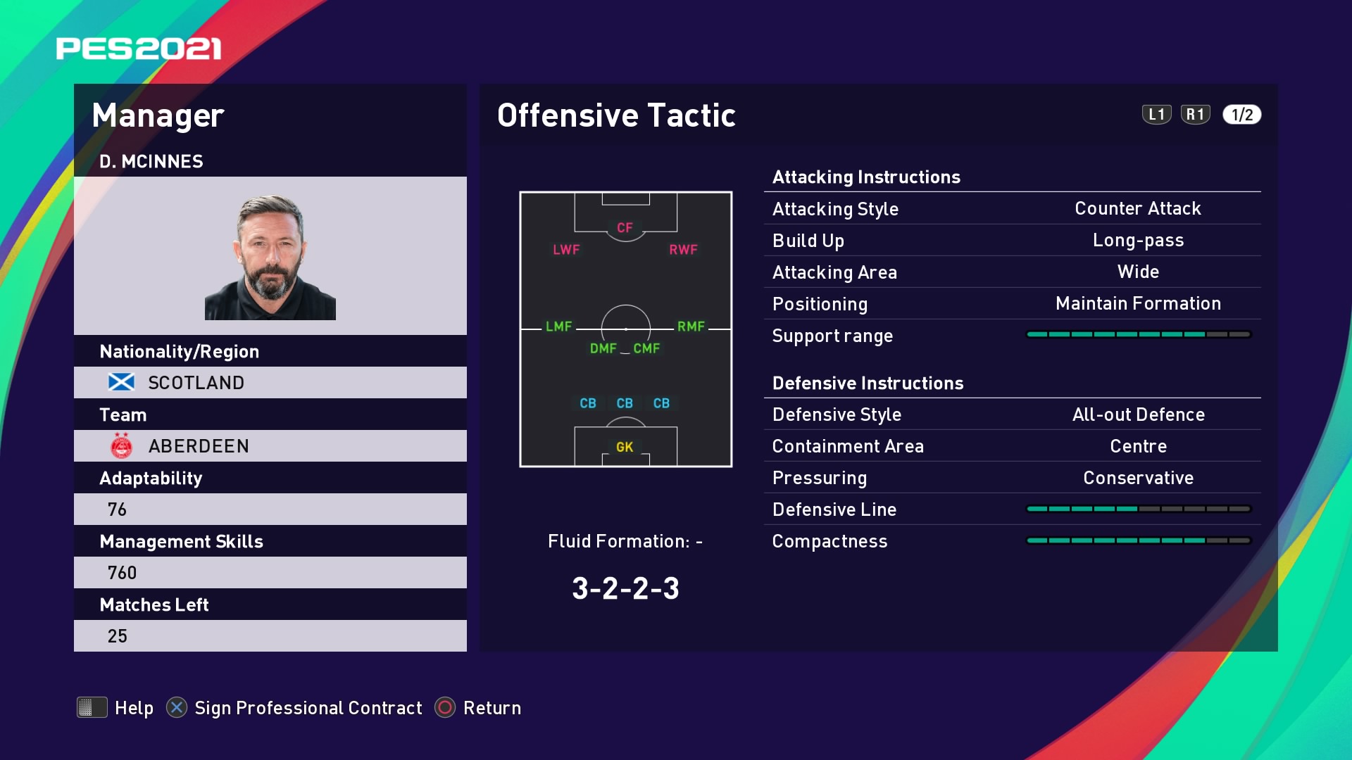 D. McInnes (Derek McInnes) Offensive Tactic in PES 2021 myClub