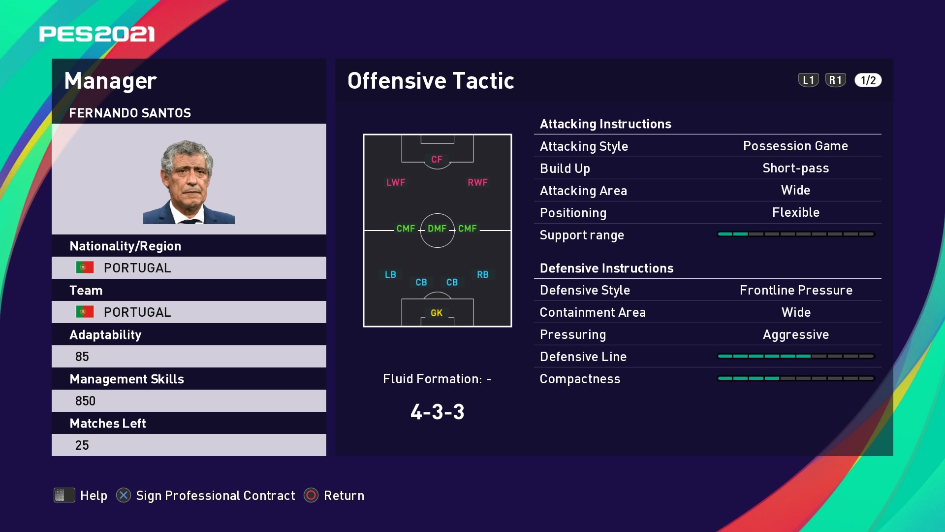 Fernando Santos Offensive Tactic in PES 2021 myClub