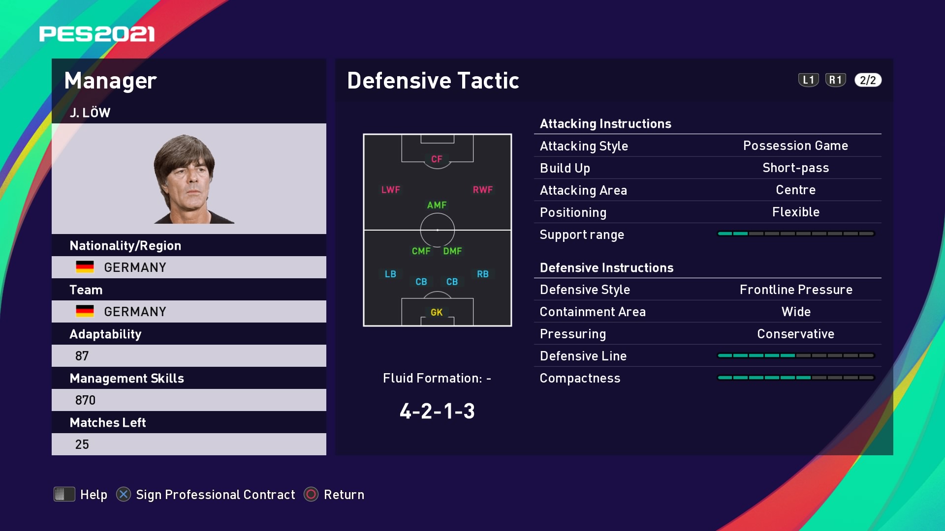 J. Löw (Joachim Löw) Defensive Tactic in PES 2021 myClub