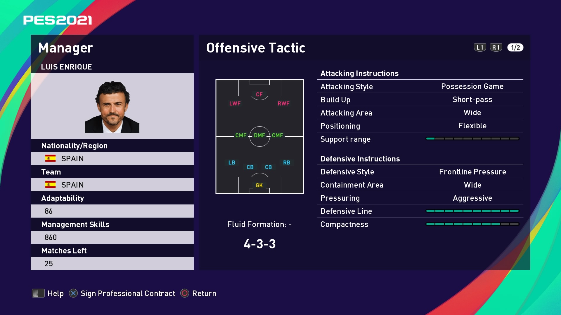 Luis Enrique Offensive Tactic in PES 2021 myClub