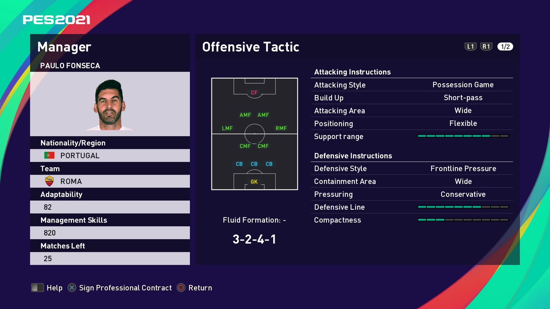Paulo Fonseca (2) Offensive Tactic in PES 2021 myClub