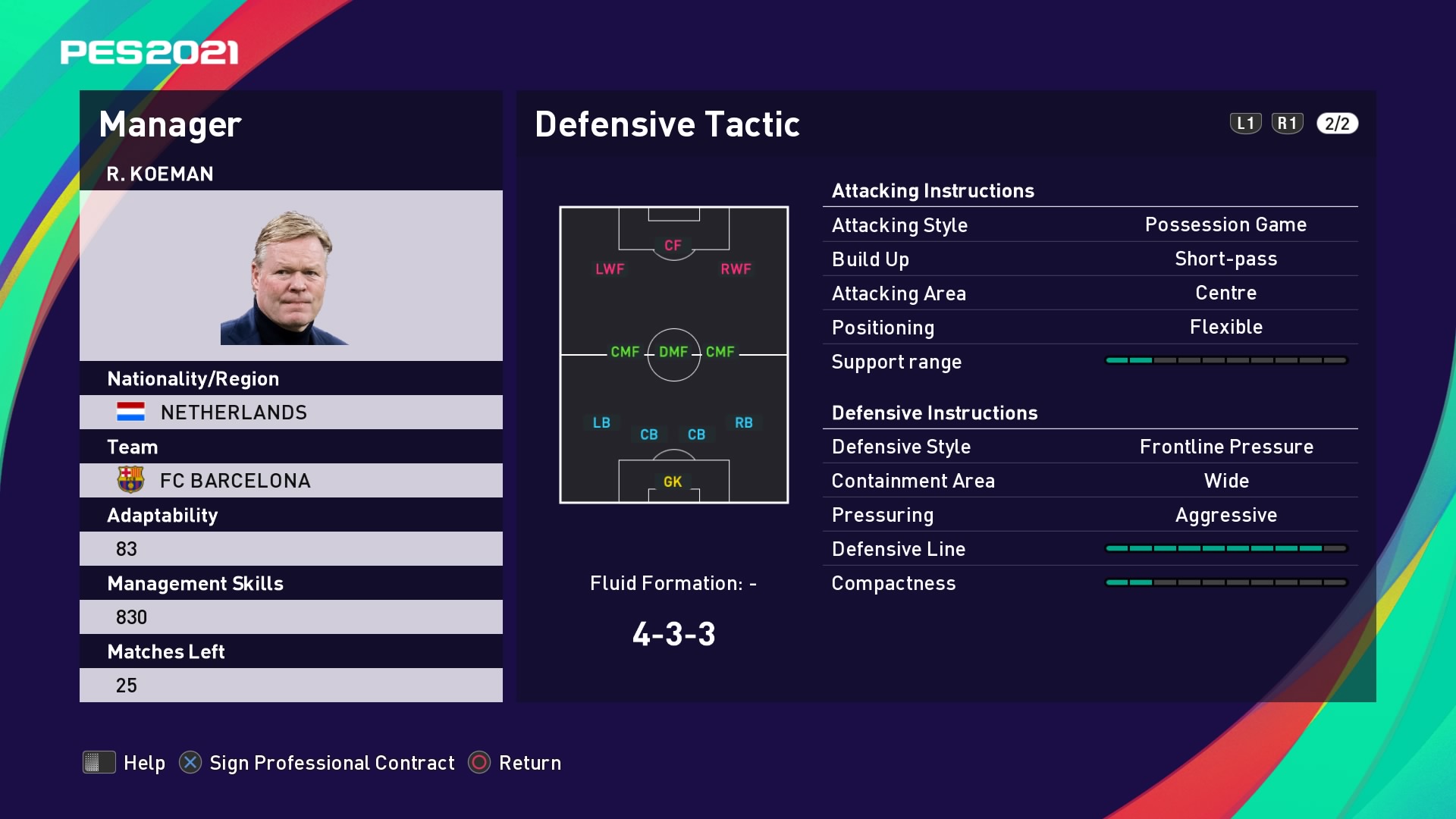 R. Koeman (Ronald Koeman) Defensive Tactic in PES 2021 myClub