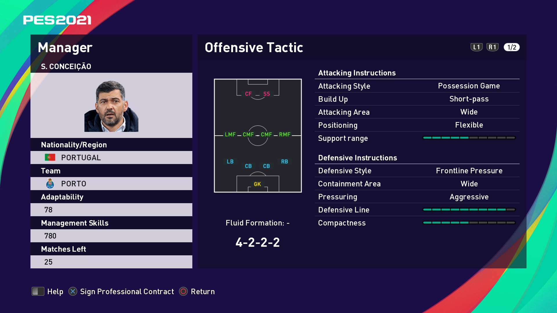 S. Conceição (Sérgio Conceição) Offensive Tactic in PES 2021 myClub