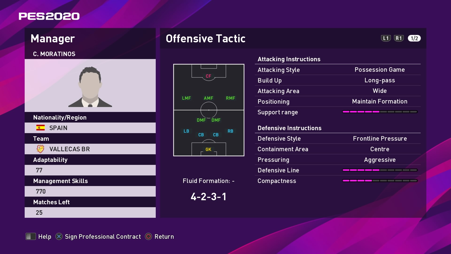 C. Moratinos (Paco Jémez) Offensive Tactic in PES 2020 myClub