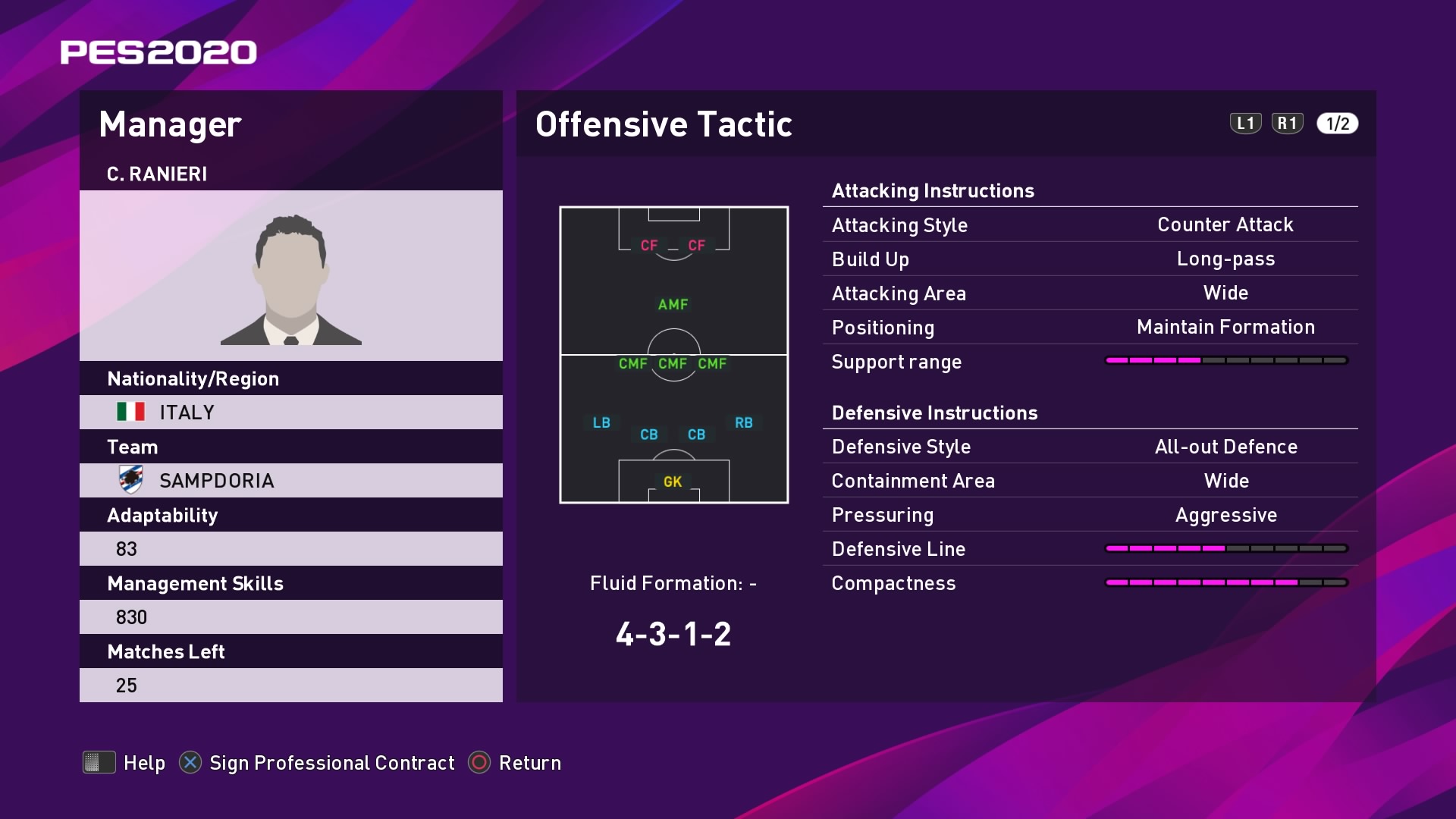 C. Ranieri (Claudio Ranieri) Offensive Tactic in PES 2020 myClub