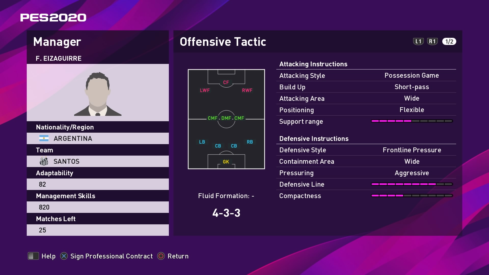F. Eizaguirre (Jorge Sampaoli) Offensive Tactic in PES 2020 myClub